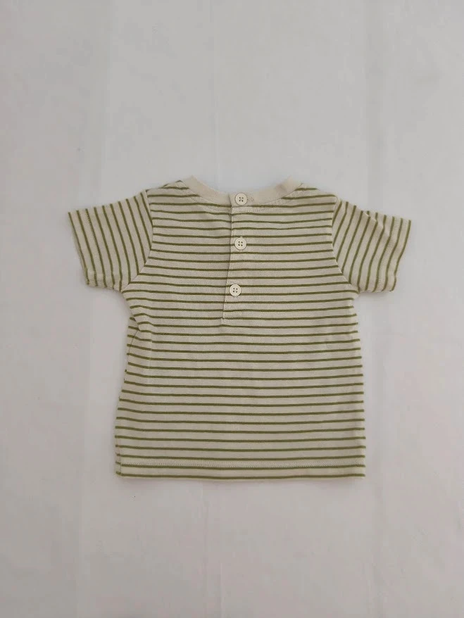 T-shirt Plus Collection 3 meses listrado cru e verde mangas curtas – photo 3
